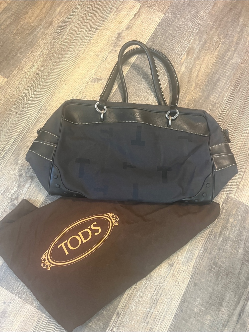 Tod's Black Canvas & Leather Weekender Tote